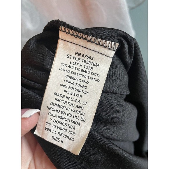 SLNY Black Metallic Silver Floral Lace Fringe FLAPPER MIDI Dress Sz 8 - Picture 6 of 8